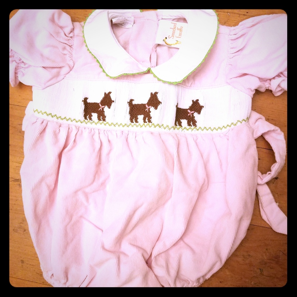 Smocked Pink Corduroy Doggie Bubble